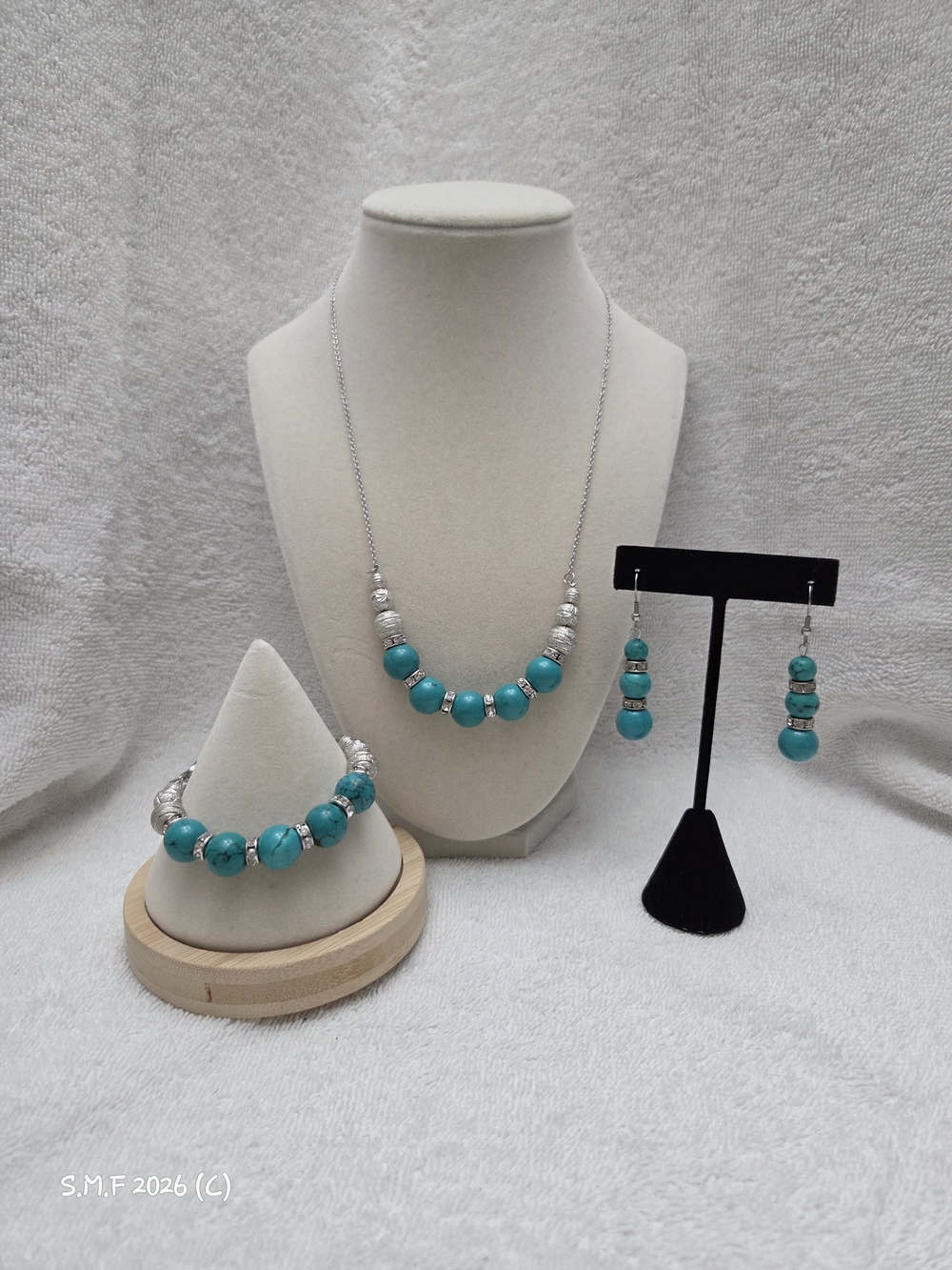 Turquoise & Austrian Crystal Necklace, Bracelet & Earring Set